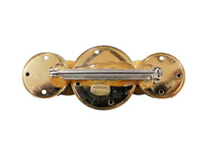 Wendy Gell Signed Face Brooch .75 in Rhinestones & Gold Medallions VTG