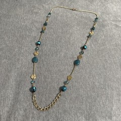 VTG Gold tone Mixed Glass Marbled Stone Faceted Crystal Chain Necklace