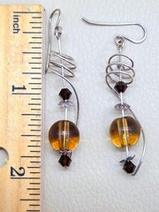 Vtg French Wired Honey Color Glass Bead Silver Dangle Drop Earrings