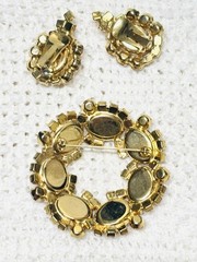 Vtg JULIANA Pink Cabochon Glass Rhinestones Earrings Flower Brooch Pin Set As Is