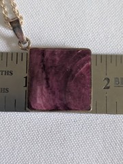Vintage Square Sterling Silver 3/4″ Purple Spiny Oyster Pendant Necklace 16″+
