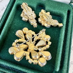 Vintage Opaline Brooch Earrings Set Juliana Kramer Style AB Rhinestone Glass