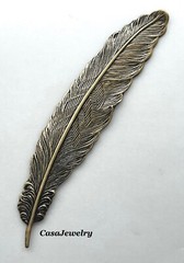 #2174 LONG ANTIQUED GOLD DETAILED FEATHER COMPONENT – 2 Pc Lot