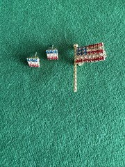 Vintage American Flag Brooch/pin And Matching Earrings