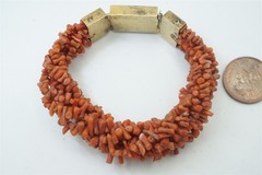 ANTIQUE ENGLISH EARLY VICTORIAN 18K GOLD CORAL BANGLE / BRACELET c1840