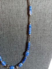 Lapis Lazuli Blue Beaded Glass Necklace 17″ Long with Silver Spacer Beads