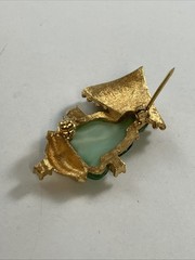 JOMAZ Joseph Mazer? Unsigned Asian Buddha Faux Jade Peking Glass Rhinestone Pin