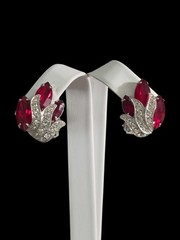 Vintage Eisenberg Ice Red Rhinstone Brooch & Clip Earrings Signed 1950’s