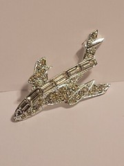 Vintage Airplane Jet Rhinestone Bling Brooch Pin Jewelry Costume Silver