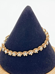 Vintage Gold Tone Clear Rhinestone Flower Link Tennis Bracelet Floral