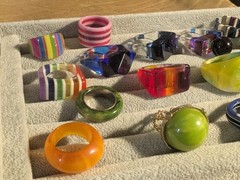 40+ Vintage Bakelite Lucite Etc plastic ring collection! Many sizes & designs!