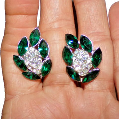 CROWN TRIFARI signed earrings with amazing green stones-SALE!!!
