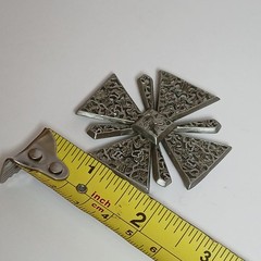 Vintage Silver Tone Maltese Cross Pin Brooch Motifs Ornate Openwork Filigree