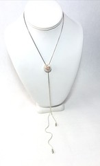Woman’s Adjustable Slide Charm Bolo Lariat Necklace-Silver Tone W/ Brown Crystal