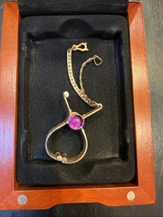 VTG Gold Tone Opera Gloves Holder/Clip with Pink Lucite Gem/ Ideal For Scarf…50s