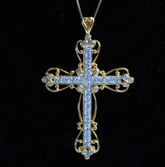 Ross Simons Necklace 18K Gold over Sterling Silver Cross Pendant 925 CZ Jewelry
