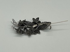 Antique Ornate 900 Silver Filigree Flower and Leaf Large 3.25” Brooch Signed