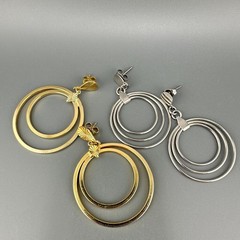 Vintage Drop Hoop Earrings Lot Multi Layered Circle Gold Silver Tone Pierced