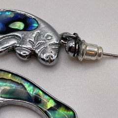 Earrings Animals Manatee Abalone Multicolor Silver Tone Small Metal Jewelry