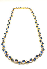 Vintage Sapphire & Diamond Necklace – 18K Gold Plated, 18” Luxury Jewelry