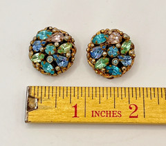 Vintage Barclay Multicolor Pastel Rhinestone Crystal Cluster Clip Earrings