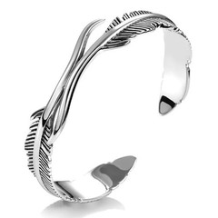 Retro Sterling Silver Feather Cuff Bangle Vintage Bracelet Leaf Women Gift xmas