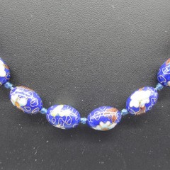 Vintage Cloisonne Necklace Earrings Leverback Signed Silver Tone 27 Inch