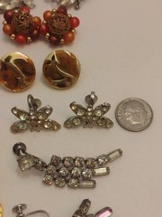 Vintage Earring Jewelry Lot Signed Unsigned Lots Of Rhinestones