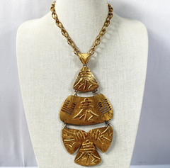 Vintage Castlecliff Necklace Bib Style Brutalist Gold Tone Statement Pendant 16″