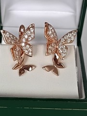 Vintage 1990-s 14 Ct Rolled Gold Large Zircons Earrings-Hallmarked 585 RG
