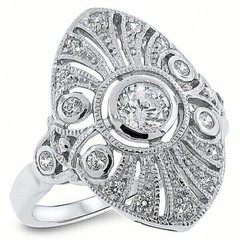 Vintage Art Deco Lab Created Diamond Filigree Engagement 925 Silver Gift Ring