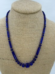 Vintage Necklace Art Deco Blue Cobalt Blue Glass Beads 18 Inch Barrel Clasp