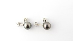 Vintage 14 Karat White Gold Black Pearl and Diamond Earrings #3318