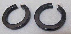 Vtg Very Dark Grey Near Black Plastic Hoop Earrings 1-3/4” Silver Tone Posts