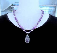 STERLING & AMETHYST MEXICO PENDANT & NECKLACE, 22 INCHES, 8.5MM WIDE, 49 GRAMS