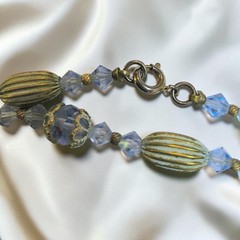 Vintage 1950s 1960s Aqua Glass Crystal Long Beaded Necklace AB Mid Century 33″