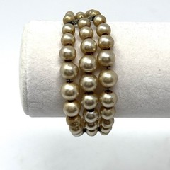 Vintage Faux Pearl Wrap Cuff Bracelet Spring Wire Beaded Fits All Champagne