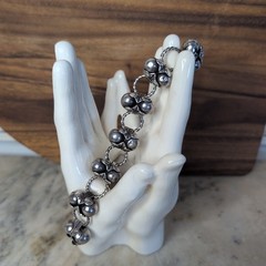 Taxco 980 Silver Mexico Bracelet Link Double Ball Old Pawn Jewelry Los Cocos 36g