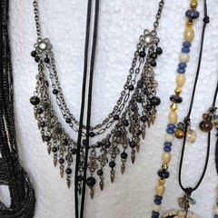 Lot Of Black Stone Gothic Necklaces 16 Owl Choker Vintage
