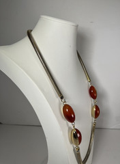 Vintage Lanvin Paris Snake Chain Necklace w/ Carnelian & Gold Tone Beads