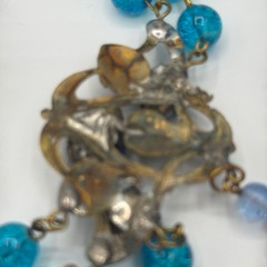 Czech Art Glass Necklace Gold Egyptian Motif Blue Drops Statement Jewelry