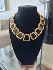 Anne Klein Vintage Gold Plated Black Enamel Geometric Choker Necklace