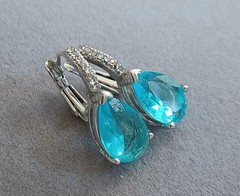 Vintage Blue Topaz Crystal Silvertone Leverback Earrings
