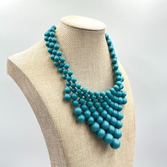 Vintage Style Teal Turquoise Blue Beaded Bib Statement Necklace Boho Chic Retro