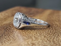 0.65ct Vintage filigree ring old mine cut Diamond belais 18k white gold