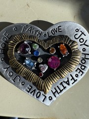 VTG 3” RHINESTONE, GOLD PLATED & PEWTER HEART Pin/Pendant- Costume Jewelry