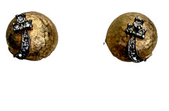 Mazer JOMAZ Gold Tone Clip-on Earrings Deco Pave Rhinestones Vintage 1″