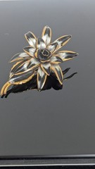 Vintage Gold Tone Black Silver Enamel Brooch Pin Floral Made In Austria 2.3/8in