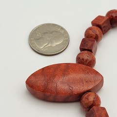 Vintage Red Coral Pendant Beaded Necklace 17.5 Inch Toggle Clasp Silver 925