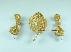 Natural RoseCut Diamond Pearl 925 Sterling Silver Pendant Earrings Jewelry Set